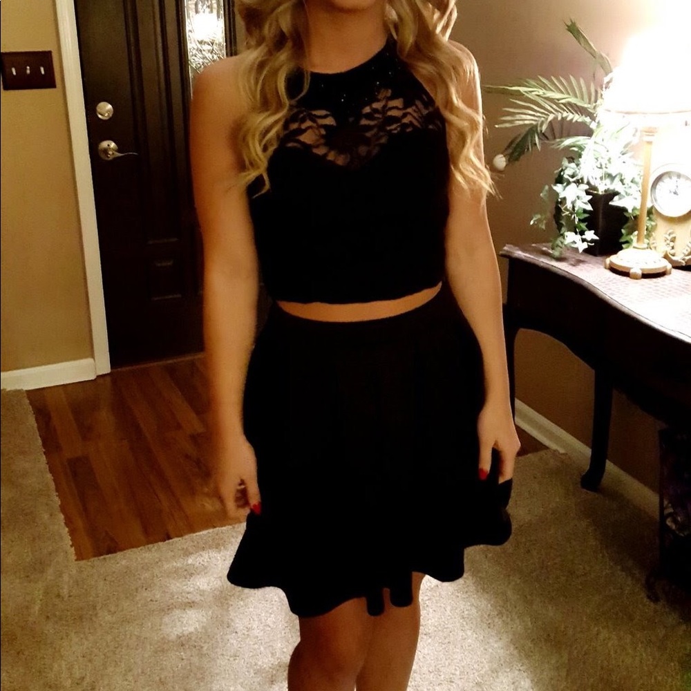 Black lace crop dress